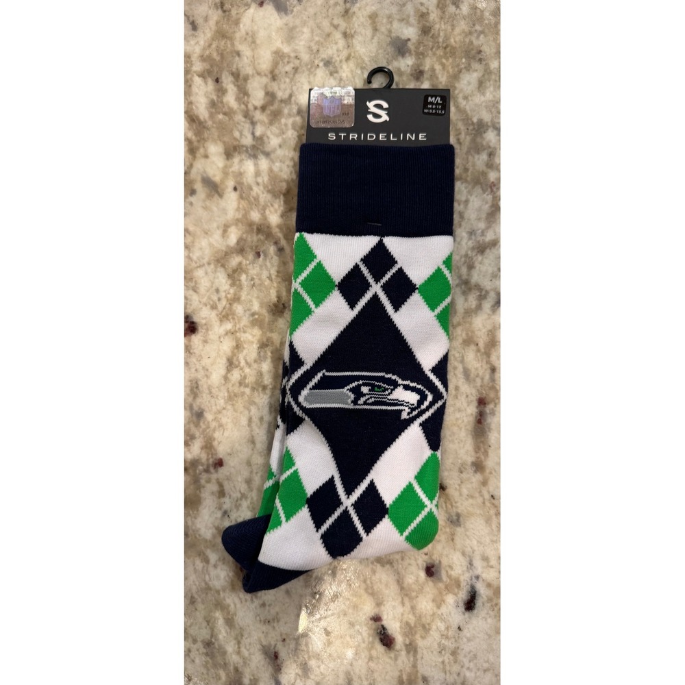 Strideline Seattle Seahawks Argyle Business Knit Crew Socks NFL Navy Green M/L